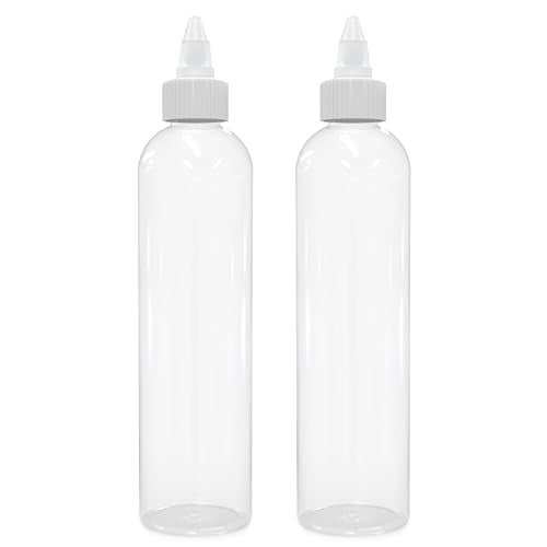 BRIGHTFROM Twist Top Applicator Bottles, Clear 8 OZ BPA-Free Plastic, Empty, Squeeze, Refillable - Open/Close Nozzle - Multi Purpose (Pack of 2)