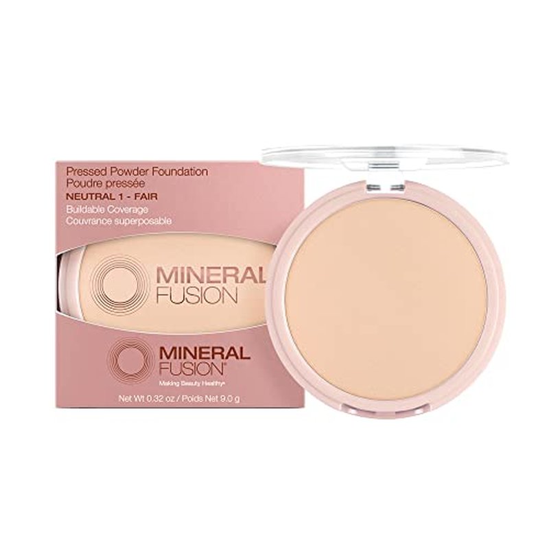 Mineral Fusion Pressed Powder Foundation, Neutral 1 - Fair Skin w/Peachy Undertones, Age Defying Foundation Makeup with Matte Finish, Talc Free Face Powder, Hypoallergenic, Cruelty-Free, 0.32 Oz