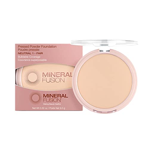 Mineral Fusion Pressed Powder Foundation, Neutral 1 - Fair Skin w/Peachy Undertones, Age Defying Foundation Makeup with Matte Finish, Talc Free Face Powder, Hypoallergenic, Cruelty-Free, 0.32 Oz