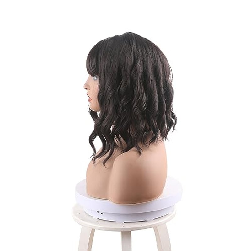 Zuoou Synthetic Blonde Short Curly Bob Wig with Bangs, Stylish Cute Wavy Hair Shoulder Length Pastel Cosplay Wigs for Women Girls Daily Use