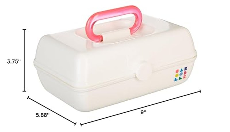 Caboodles Pretty in Petite Makeup Box, Two-Tone White on White, Hard Plastic Organizer Box, 2 Swivel Trays, Fashion Mirror, Secure Latch for Safe Travel