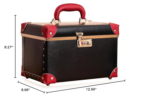 urecity Portable Retro Leather Makeup Train Case Cosmetic Organizer Case Leather Storage Box with Combination Lock (12.5", Black)