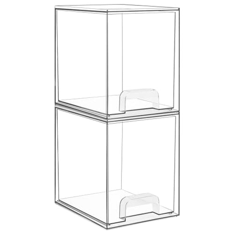 Vtopmart 7.6" H Clear Stackable Storage Drawers, 2 Pack Plastic Organizers Bins for Skincare, Cosmetics,Beauty Supplies,Ideal for Vanity, Bathroom,Kitchen Countertop,Cabinet Organization
