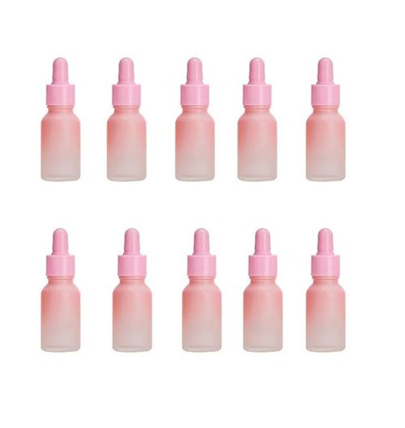 YORROR 10 Pcs 10ml Glass Dropper Bottle,Empty Refillable Gradient Pink Dropper Bottle Travels Bottle for Essential Oils,Aromatherapy,Perfume,Cosmetic, Laboratory