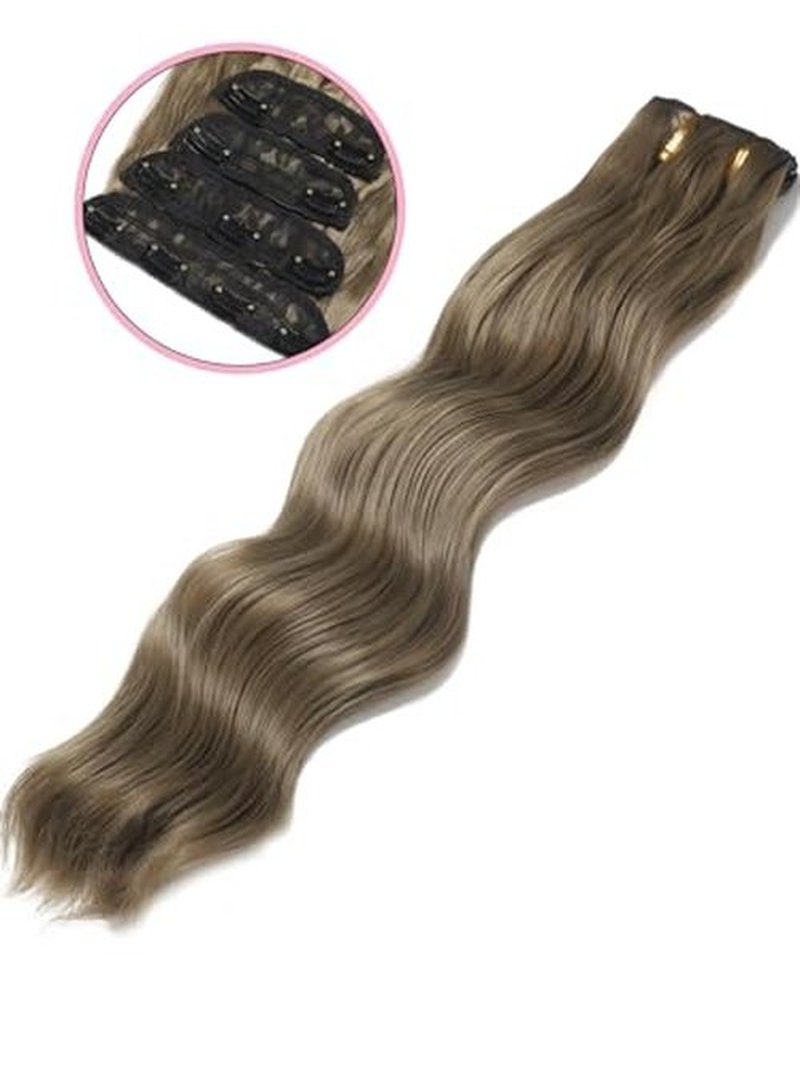 Blonde Hair Extensions, 20inch 4PCS Long Wavy Curly Clip in Hair Extensions Natural Soft Synthetic Hairpieces for Women (Golden Chesinuf Brown)