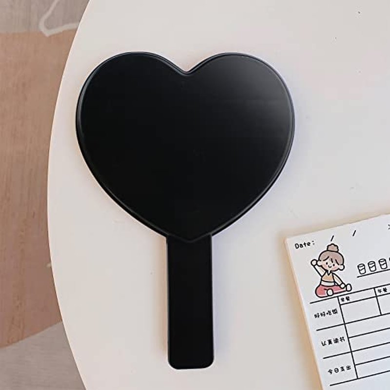 TBWHL Heart-Shaped Travel Handheld Mirror, Cosmetic Hand Mirror with Handle (Black, 1Pack)