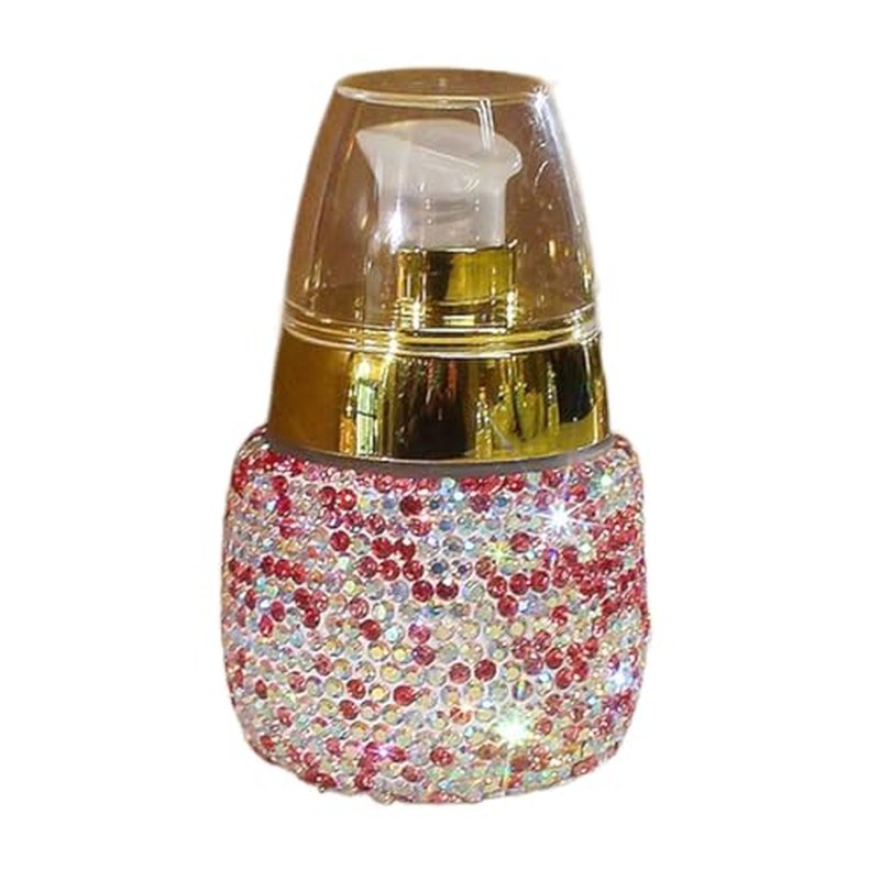 Rhinestone Travel Portable 30ml Lotion Dispensing Empty Bottle - Luxury Bling Glass Cosmetic Empty Container - Press Pump Design for Easy Dispensing - Ideal for Beauty On-The-Go (Pink)