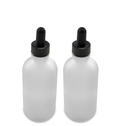The Bottle Depot - 2 Pack - 4 oz Glass Bottle with Dropper - Clear Frosted - 22-400 Neck Finish - Boston Round Bottles - Leakproof Essential Oils Bottles