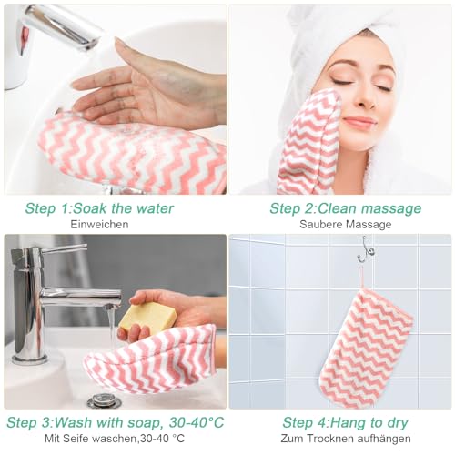 PHOGARY 6 Pack Bath Mitts Washcloths, Small Hand Towels with Hanging Loop, 5"x8" Super Absorbent Soft Coral Fleece Face Towels Kid Teen Adult Body Facial Cloths Machine Washable Cloth for Showering