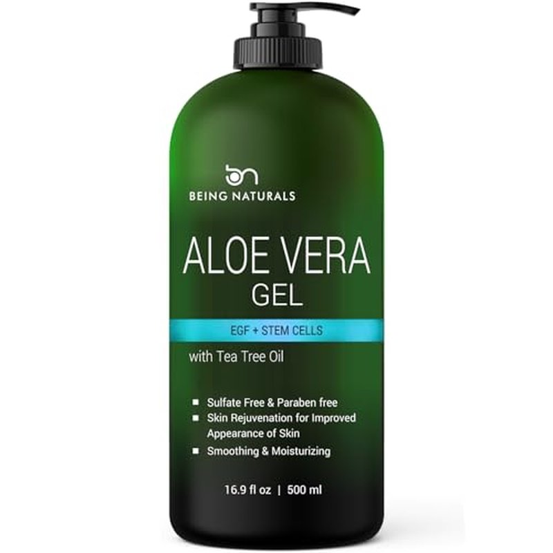 Aloe vera Gel - from 100% Pure Organic Aloe Infused with Manuka Honey, Stem Cell, Tea Tree Oil - Natural Raw Moisturizer for Face, Body, Hair. Perfect for Sunburn, Acne, Razor Bumps 16.9 fl oz