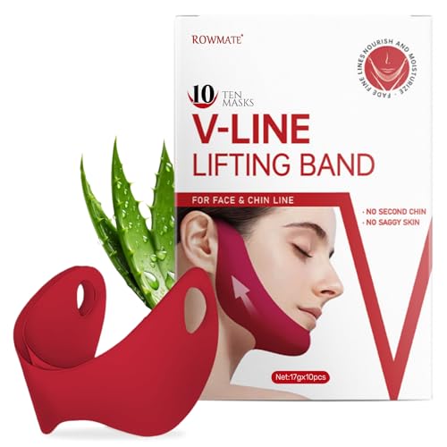 ROWMATE 5 pcs V Line Chin Strap,Toning Hydrogel Collagen Mask with Hyaluronic Acid & Aloe Vera，red