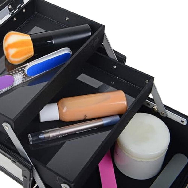 SHANY Chic Makeup Train Case Cosmetic Box Portable Makeup Case Cosmetics Beauty Organizer Jewelry storage with Locks, Multi trays Makeup Storage Box with Makeup Mirror - Peaceful