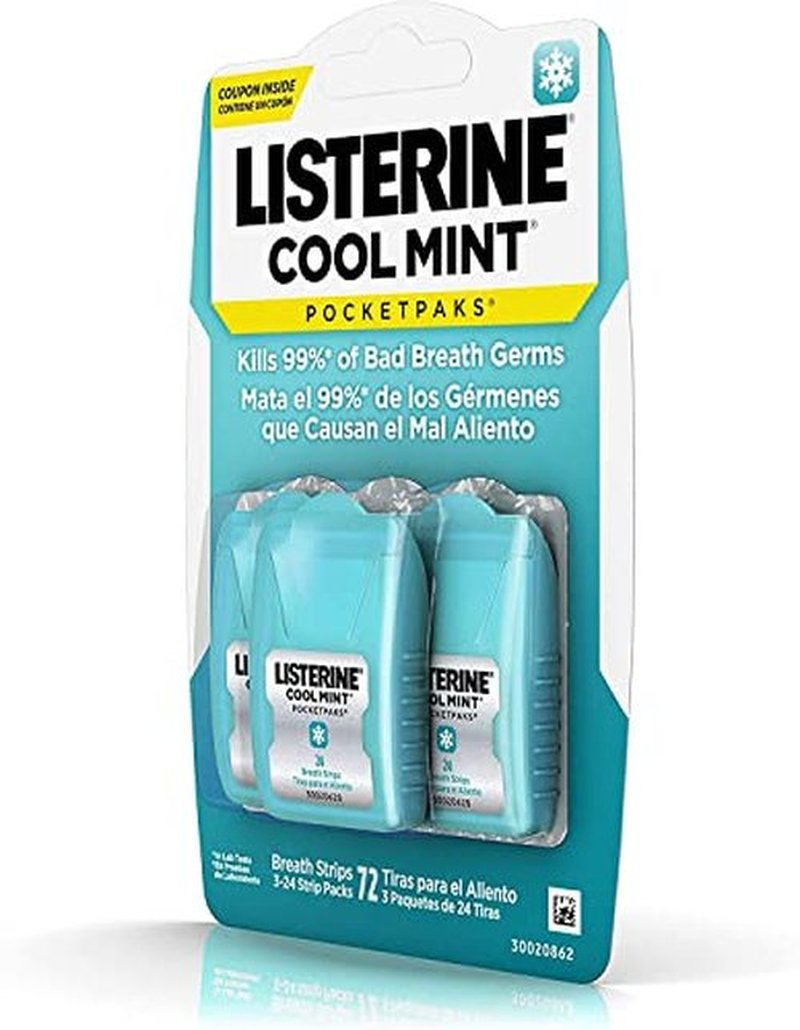 Listerine PocketPaks Breath Strips, Cool Mint, 72 Count (Pack of 2)