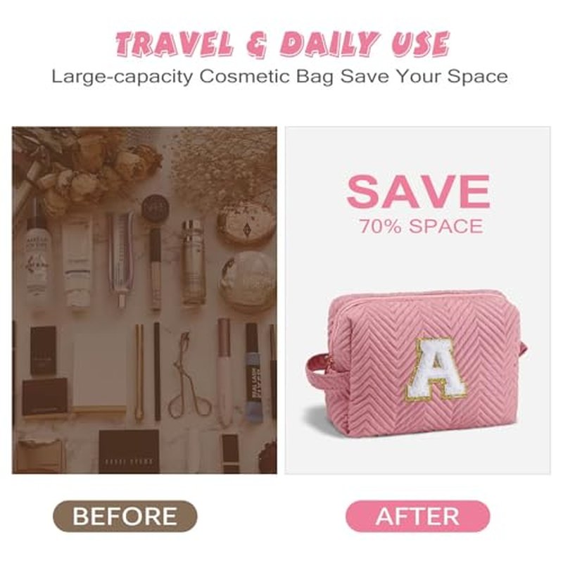 YOOLIFE Monogrammed Makeup Bag - Travel Cosmetic Bag Initial Make Up Bags for Women Makeup Bag Organizer Toiletry Bag Travel Gifts for Women U