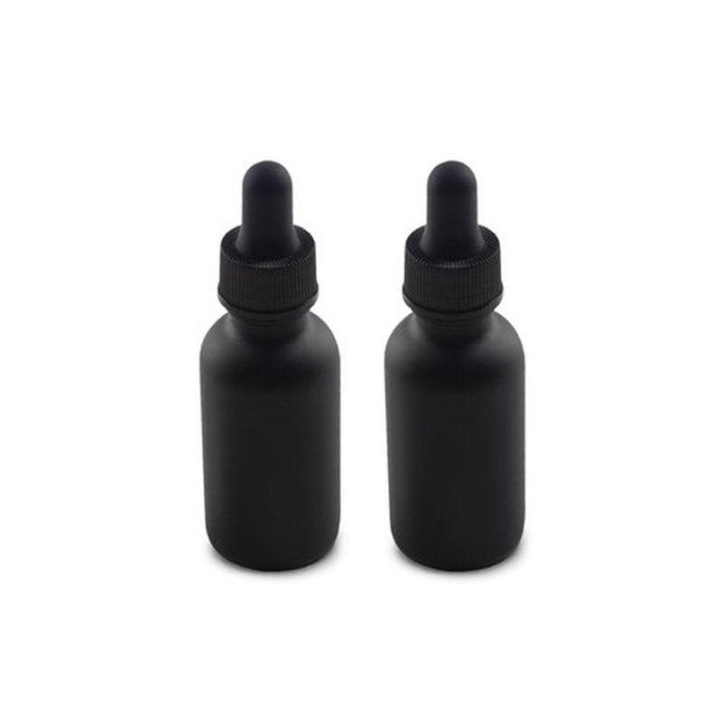 The Bottle Depot - 2 Pack - 1 oz Glass Bottle with Dropper - Black Frosted - 20-400 Neck Finish - Boston Round Bottles - Leakproof Essential Oils Bottles