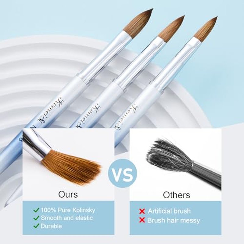 KEMEISI 4PCS Acrylic Nail Brush Set, Size 04/08/10/14 Kolinsky Nail Art Brushes for Acrylic Application, Sturdy Handle Oval Shaped Acrylic Powder Nail Design Tools for Professional Manicure DIY Home