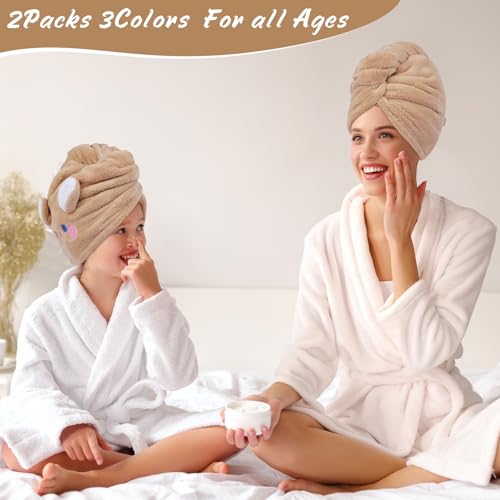 WSLFOKIDA Hair Towel, 2 Packs for Wet Hair, Hair Drying Towels, Ultra Absorbent Twist Hair, for Drying Long & Thick Hair (Brown)