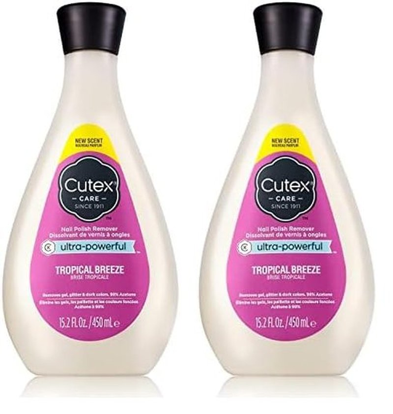 Cutex Gel Nail Polish Remover, Ultra-Powerful & Removes Glitter and Dark Colored Paints, Tropical Breeze Scent, 15.2 Fl Oz (Pack of 2)
