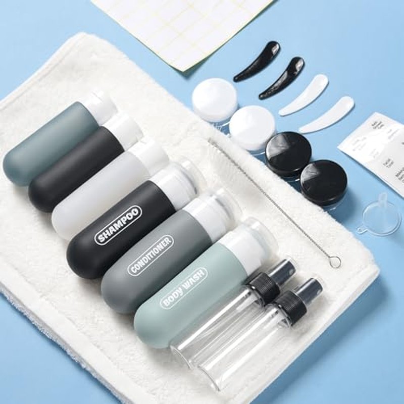 YNSHOUNA 20 Pack Travel Bottles Set, TSA Approved Travel Size Toiletries Containers, Leak Proof Travel Shampoo and Conditioner Bottles, Refillable Travel Essentials Toiletry Bottles (Dark Color)