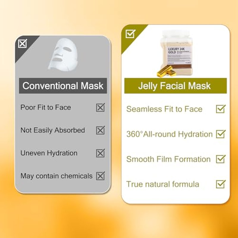 CarPerif Jelly Mask for Facials Professional Natural Gel Face Masks, Hyaluronic acid Hydrating Rubber Mask Jar Face Mask SkinCare 23 Fl Oz (24K Gold)