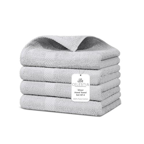 Premium Silver Hand Towel-100% Cotton Hand Towels for Bathroom 650 GSM Soft Silver Hand Towels Absorbent & Fast Drying Bath Hand Towels-Elegant Salon Spa Hotel Hand Towel Set of 4 (16''x 28'')
