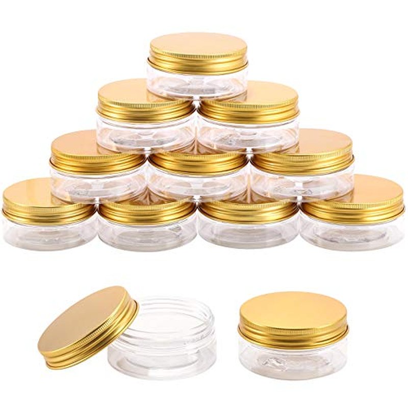 Tecbeauty 12-Pack 180ml Clear Plastic Jars with Lids Refillable Empty Round Containers for Beauty Product, Cream, Lotion, Slime, Gold
