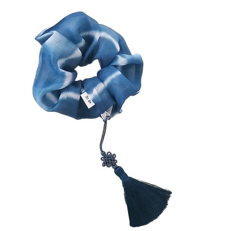 Generic WSF Korean Hair Scrunchies for Women | Hanbok ShuShu Scrunchies for Girls & Hair Ties (Wave Blue Scrunchie & Butterfly Trinket)
