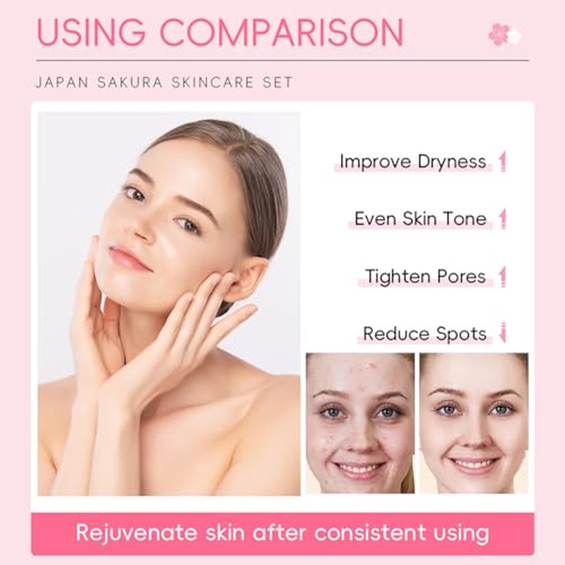 Skin Care Sets for Women/Girls JAPAN SAKURA Beauty Gift Sets Skincare Kit with Cleanser, Serum, Eye Cream, Face Cream Travel Pamper Sets for Women Gifts,Skin Care Sets & Kits