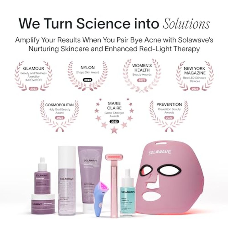 Solawave Bye Acne Spot Treatment, Red Light Therapy and Blue Light Therapy, Use Before Pimple Patches. Acne Light Device, Face Care Must-Have, Charcoal