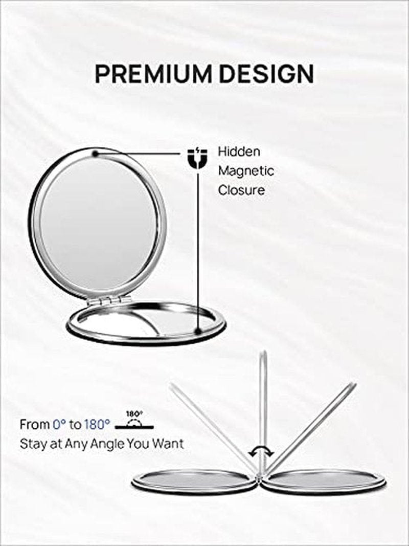 OMIRO 1X/10X(300R) Compact Magnifying Mirror, Unique Painting Pocket Mirror with Classical PU Leather (Round，Red Flower Mandala)