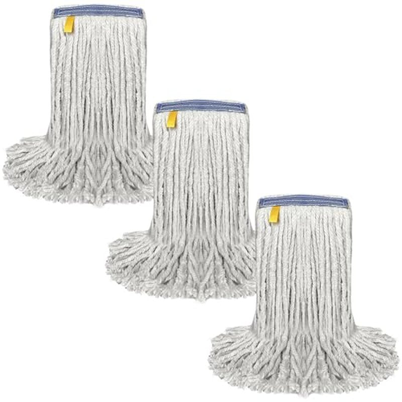 Pack of 3 Cut End Cotton Mop Head Replacement, 1.25-inch Universal Headband, Wet Mop Refills, Natural, 16 Oz