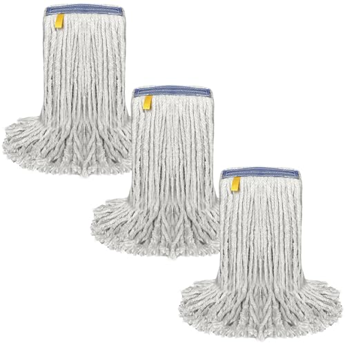 Pack of 3 Cut End Cotton Mop Head Replacement, 1.25-inch Universal Headband, Wet Mop Refills, Natural, 16 Oz
