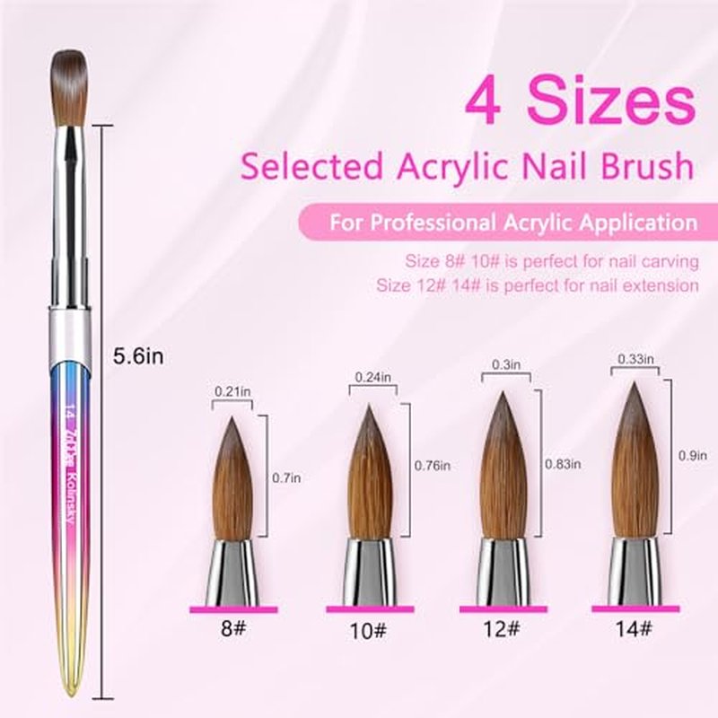 Acrylic Nail Brush Size 8-100% Kolinsky Nail Brushes for Acrylic Application - Acrylic Powder Brush for Nail Art - Nail Brush Acrylic for Professional Manicure DIY Home Salon (Gradient)