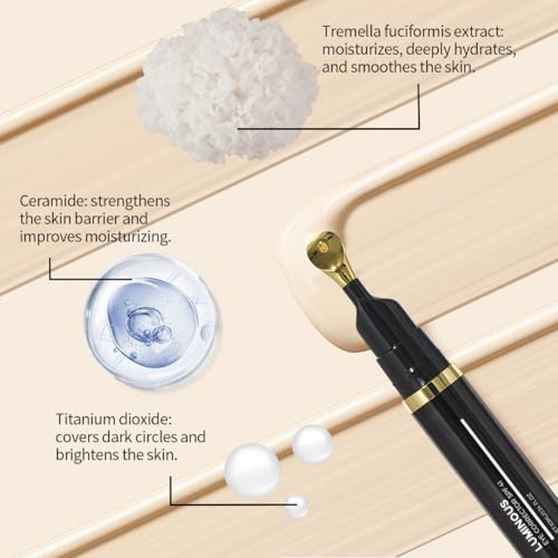 Luminous Eye Corrector SPF 41, Luminous Under Eye Corrector, Under Eye Concealers for Dark Circles, Anti-Aging Tinted Eye Cream, Hydrating Eye Serum with Peach Undertone (IVORY WHITE)