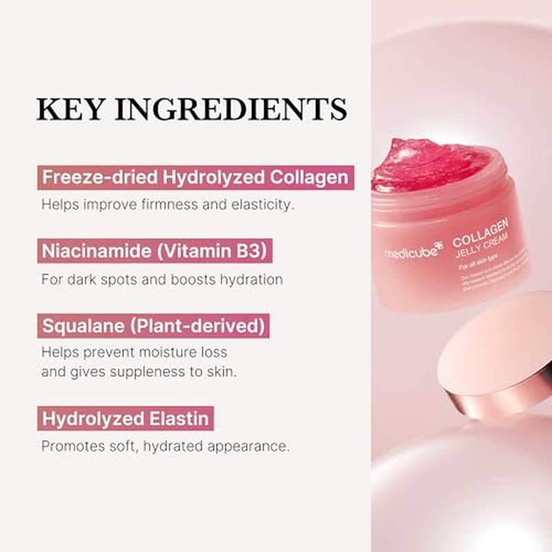 Medicube Collagen Jelly Cream- Niacinamide & Freeze-Dried Hydrolyzed Collagen - Boosts skin's barrier hydration and gives 24h Glow & Lifted Look - Korean skincare (1.69 Fl Oz (Pack of 1))