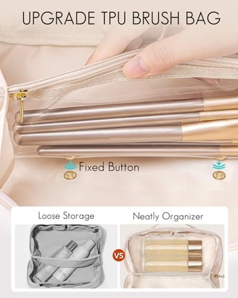 Vlando Travel Makeup Bag,Portable Cosmetic Bag Makeup Case Organizer, Makeup Bag with Adjustable Dividers for Women,Girls,Wedding,Cosmetic Brushes,Toiletry,Gifts,Anniversary-Blue