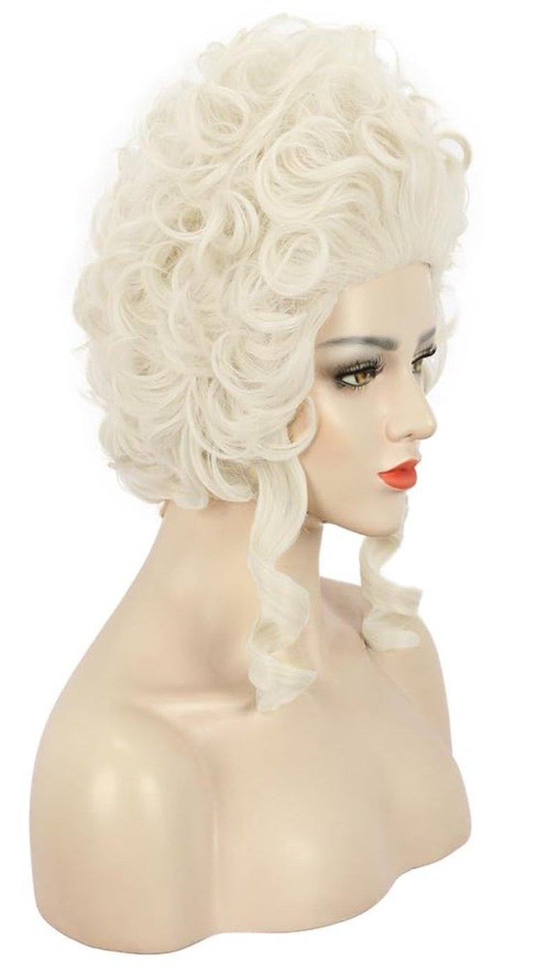 karlery Women Short White Blonde Curly Wig Queen Wig Colonial Wig Halloween Party Costume Wig