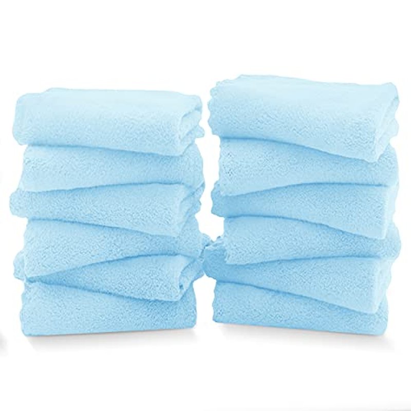 TENSTARS 12 Pack Premium Washcloths Set - Quick Drying- Soft Microfiber Coral Velvet Highly Absorbent Wash Clothes - Multipurpose Use as Bath, Spa, Facial, Fingertip Towel (Aquamarine)