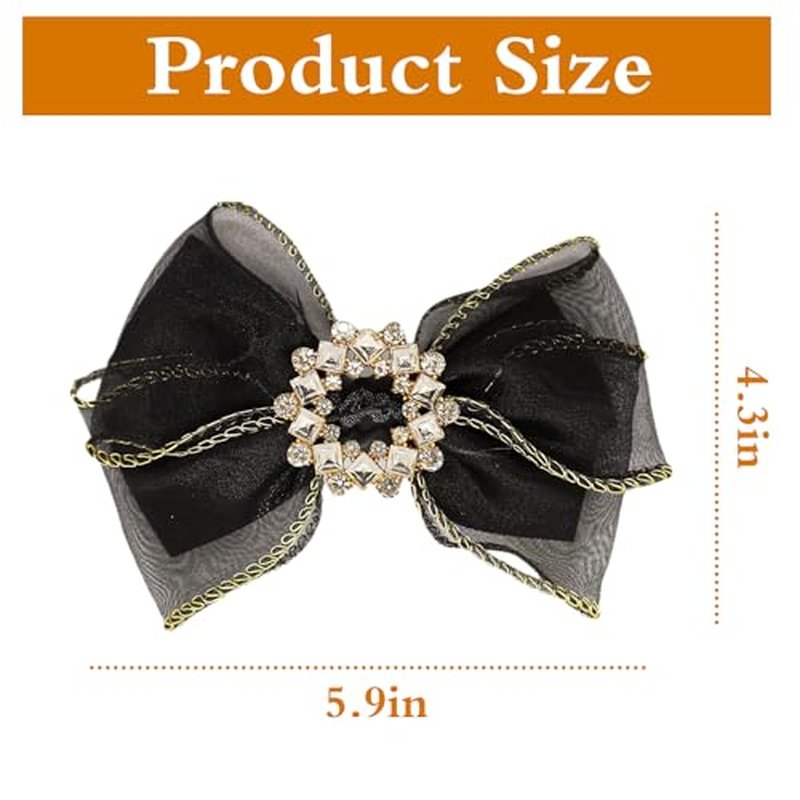 Large Bow Hair Clip Rhinestone Hair Black white lace bow Headdress Hair Accessories for women(Black)