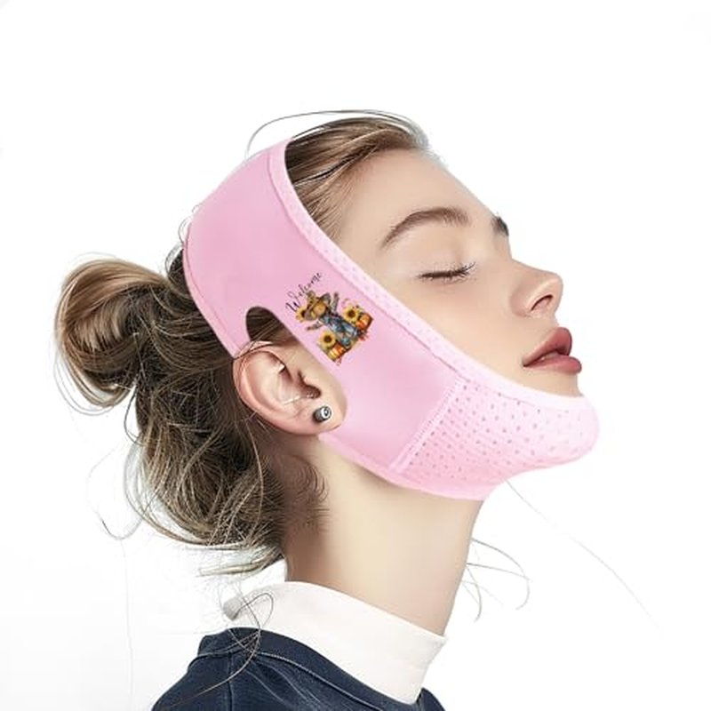 Yuibthr Chin Strap for Sleeping, V Line Lifting Mask, Reusable Face Strap, Jaw Exerciser (Pink-Scarecrow-J)