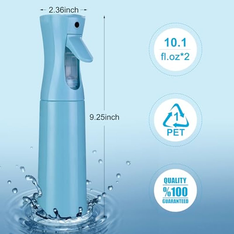 Continuous Spray Bottle for Hair (10.1oz/300ml) 2 Pack Mister Spray Bottles for Cleaning Empty Ultra Fine Water Mist Sprayer for Hairstyling Plant Garden Curly Hair Etc (Baby Blue)