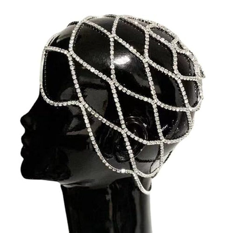 NAISKA Black Crystal Rhinestone Headpieces Caps for Women Wedding Bride Crystal Head Chain 1920S Flapper Hair Headband Jewelry Gatsby Hair Accessories for Women and Girls