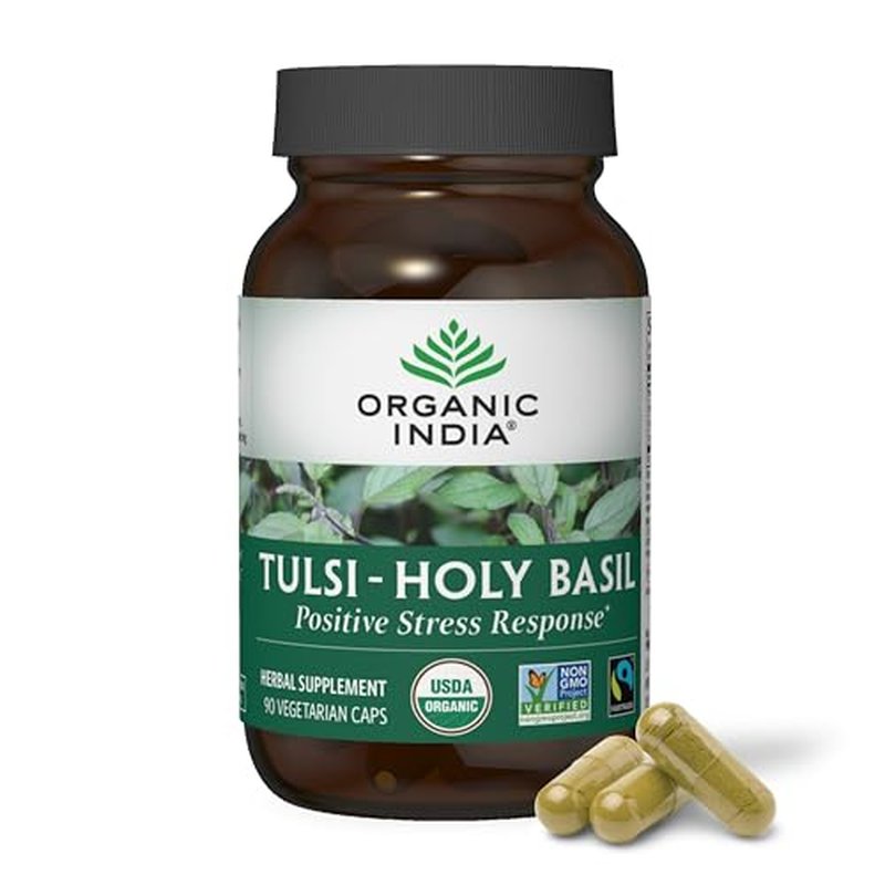ORGANIC INDIA Tulsi Holy Basil Capsules - Holy Basil Extract - Holy Basil Leaf Supplement, Herbal Supplement, Immune Support, Stress Relief, Vegan, Gluten-Free, Kosher, Organic, Non-GMO - 60 Capsules
