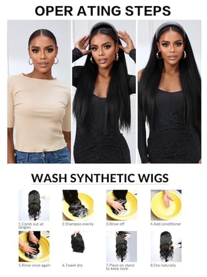 DSFUA Natural 24inch Removable Headband Wig For Black Women