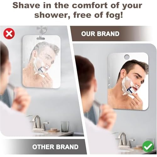 Shower Mirror Fogless for Shaving Anti-Fog Frameless Wall Hanging Makeup,10.63" L x 7.87" W,DimGrey