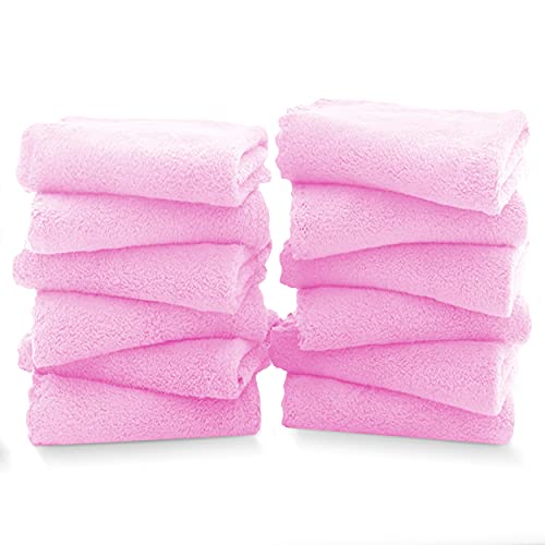 TENSTARS 12 Pack Premium Washcloths Set - Quick Drying- Soft Microfiber Coral Velvet Highly Absorbent Wash Clothes - Multipurpose Use as Bath, Spa, Facial, Fingertip Towel (Frozen Berry)