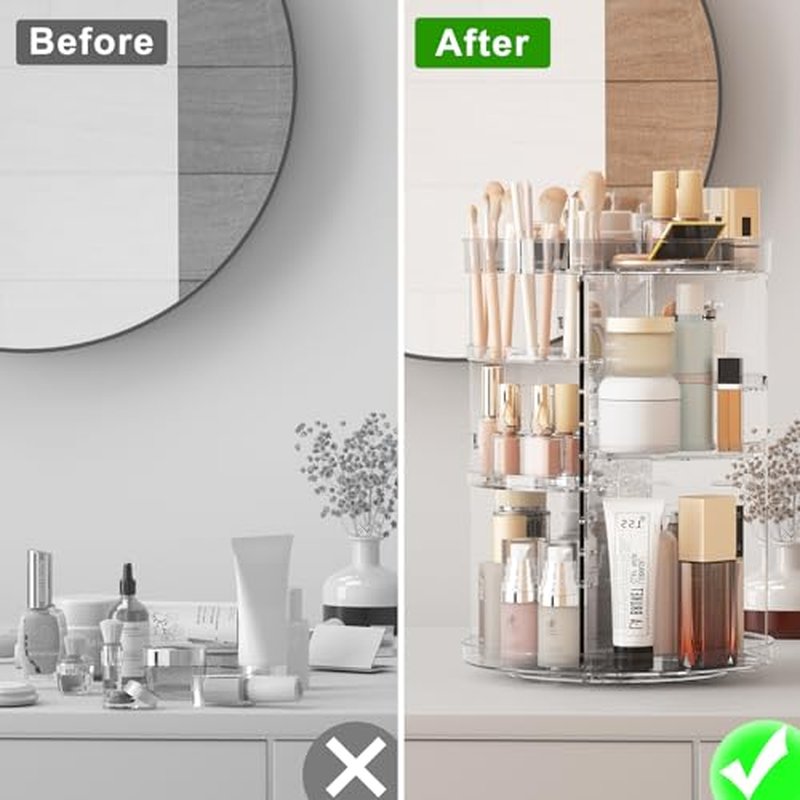 360 Rotating Makeup Organizer, Spinning Skincare Organizers with Slot Top, Makeup Organizers and Storage with 8 Adjustable Layers, Revolving Cosmetic Display Case for Vanity Bathroom Counter Black