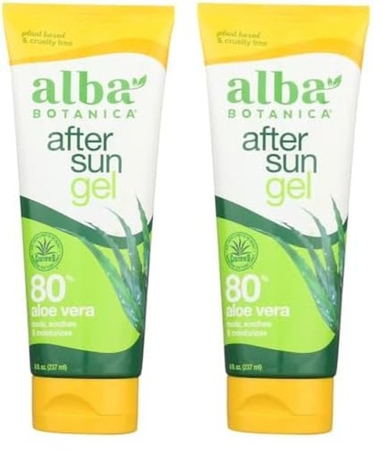 Alba Botanica Aloe Vera Gel for Skin, Cooling After Sun Treatment for Face and Body, Made with Purity Certified 80% Aloe Vera Gel Formula, 8 fl. oz. Tube (Pack of 2)