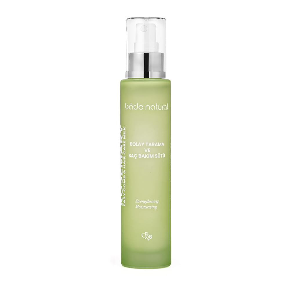 Bade Natural Leave-In Detangling Hair Milk with Rosemary & Castor Oil – Nourishing Spray for Dry & Damaged Hair – Lightweight Conditioner with Argan & Almond Oil – No Rinse Daily Hair Care – 3.4 fl oz