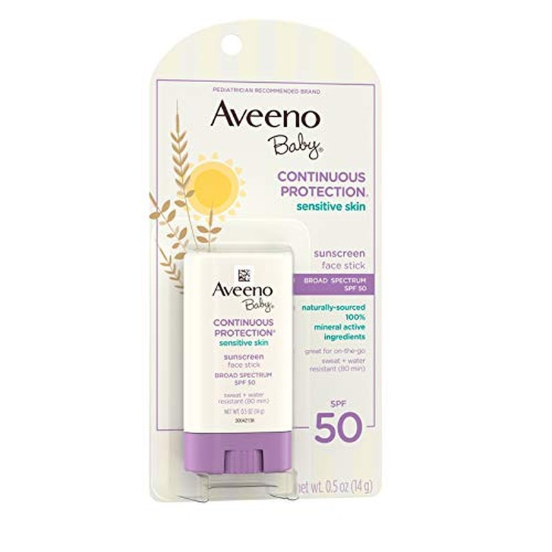 Aveeno Baby Continuous Protection Sensitive Skin Mineral Sunscreen Stick for Face with Broad Spectrum SPF 50, Zinc Oxide & Titanium Dioxide, Oil-Free & Water-Resistant, Travel-Size, 0.5 oz (Pack of 3)